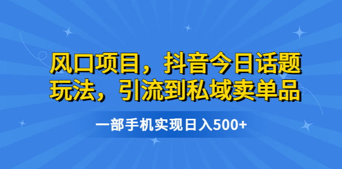 （6588期）风口项目，抖音今日话题玩法，引流到私域卖单品，一部手机实现日入500+-汇课新知资源网