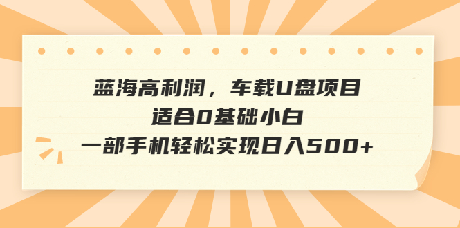 （6600期）蓝海高利润，车载U盘项目，适合0基础小白，一部手机轻松实现日入500+-汇课新知资源网