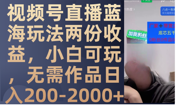 （7635期）视频号直播蓝海玩法两份收益，小白可玩，无需作品日入200-2000+-汇课新知资源网