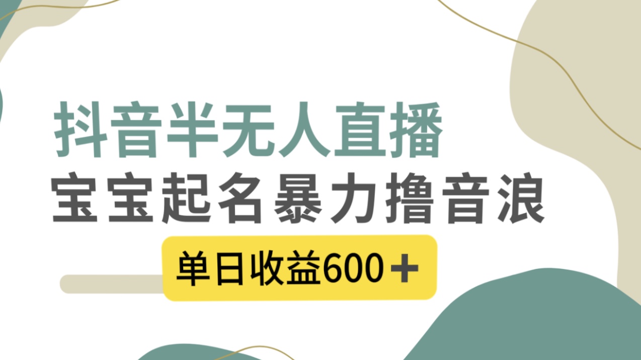（8192期）抖音半无人直播，宝宝起名，暴力撸音浪，单日收益600+-汇课新知资源网