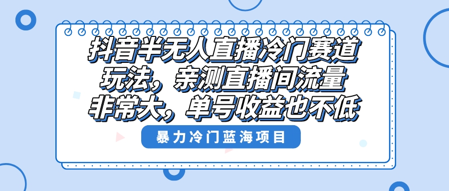 （8667期）抖音半无人直播冷门赛道玩法，直播间流量非常大，单号收益也不低！-汇课新知资源网