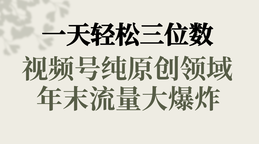 （8647期）一天轻松三位数，视频号纯原创领域，春节童子送祝福，年末流量大爆炸，-汇课新知资源网