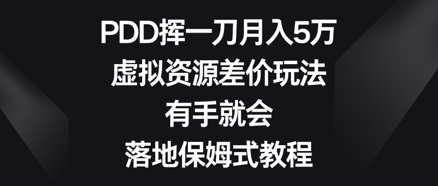 （8751期）PDD挥一刀月入5万，虚拟资源差价玩法，有手就会，落地保姆式教程-汇课新知资源网