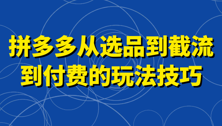 拼多多从选品到截流到付费的玩法技巧，助你掌握截流自然流量，高投产，强付费快速启动-汇课新知资源网