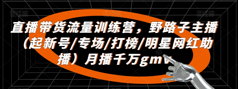 直播带货流量训练营，​野路子主播（起新号/专场/打榜/明星网红助播）月播千万gmv-汇课新知资源网