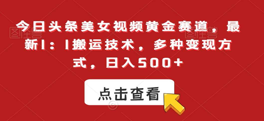 今日头条美女视频黄金赛道，最新1：1搬运技术，多种变现方式，日入500+【揭秘】-汇课新知资源网