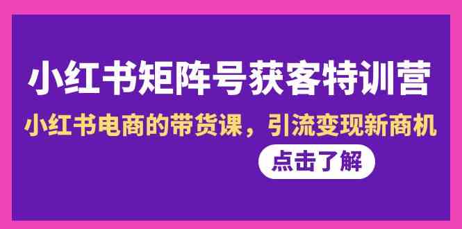 小红书矩阵号获客特训营-第10期，小红书电商的带货课，引流变现新商机-汇课新知资源网