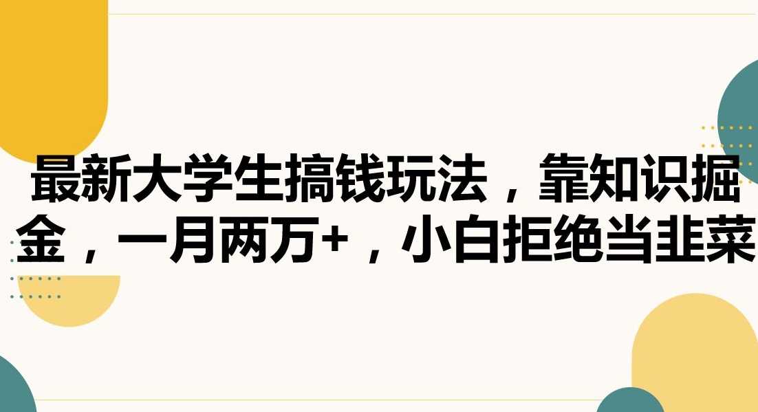 最新大学生搞钱玩法，靠知识掘金，一月两万+，小白拒绝当韭菜【揭秘】-汇课新知资源网