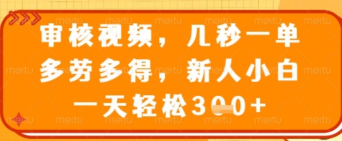 审核视频，几秒一单，多劳多得，新人小白一天轻松3张【揭秘】-汇课新知资源网