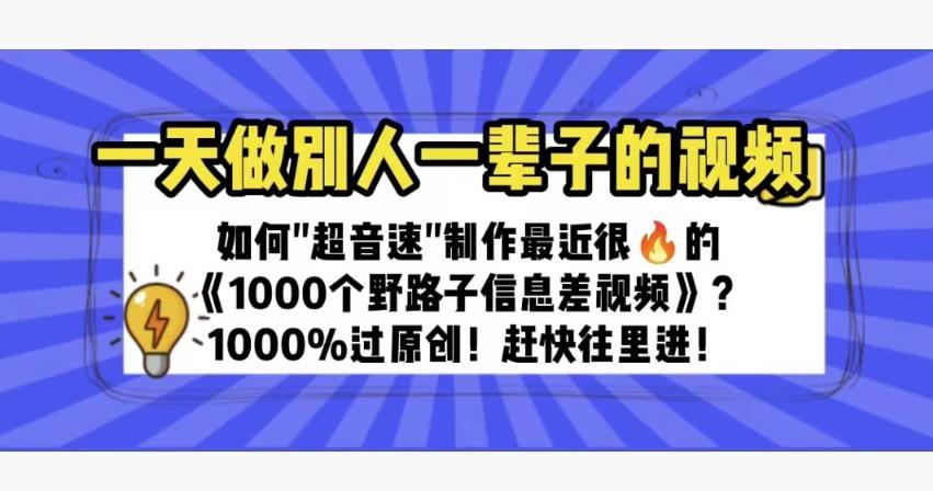 一天做完别一辈子的视频制作最近很火的《1000个野路子信息差》100%过原创【揭秘】-汇课新知资源网