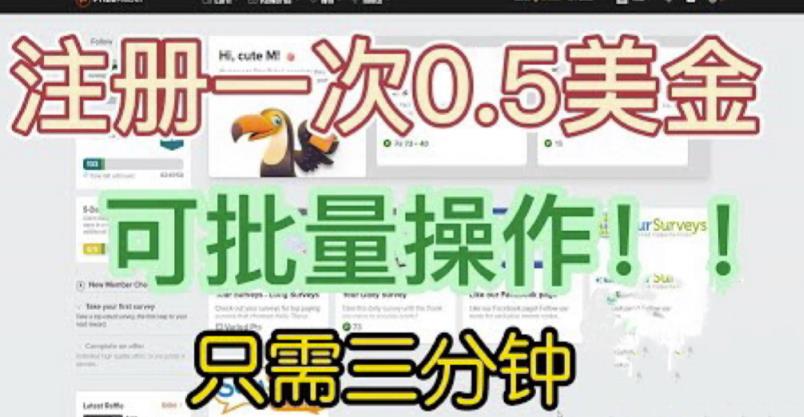 国外项目注册一次0.5美金,只需三分钟无脑操作,可批量同时放大操作,小白工作室福利【揭秘】-汇课新知资源网
