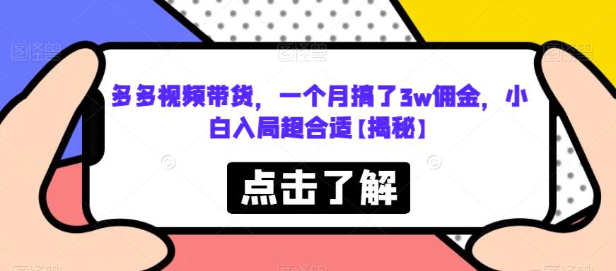 多多视频带货,一个月搞了3w佣金,小白入局超合适【揭秘】-汇课新知资源网