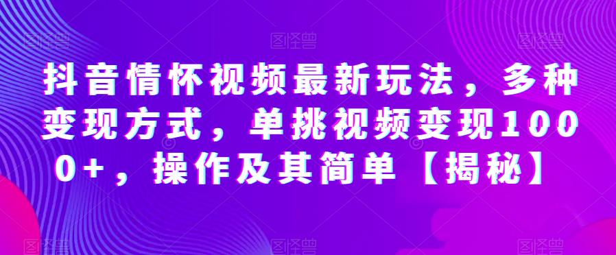 抖音情怀视频最新玩法，多种变现方式，单挑视频变现1000+，操作及其简单【揭秘】-汇课新知资源网