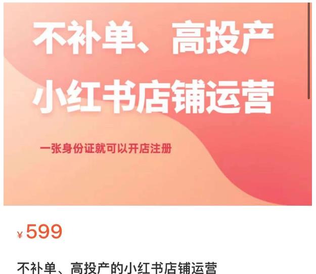 不补单、高投产的小红书店铺运营,一张身份证就可以开店注册-汇课新知资源网