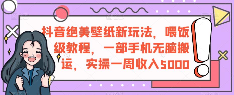 抖音绝美壁纸新玩法,喂饭级教程,一部手机无脑搬运,实操一周收入5000【揭秘】-汇课新知资源网