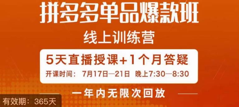 钟辰·拼多多单品爆款班，一个拼多多超级爆款养一个团队-汇课新知资源网