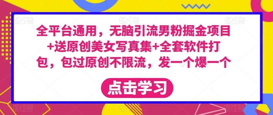 全平台通用,无脑引流男粉掘金项目+送原创美女写真集+全套软件打包,包过原创不限流,发一个爆一个【揭秘】-汇课新知资源网