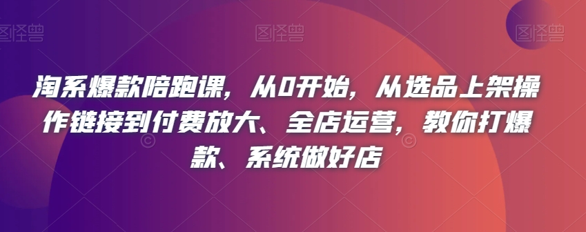 淘系爆款陪跑课，从0开始，从选品上架操作链接到付费放大、全店运营，教你打爆款、系统做好店-汇课新知资源网
