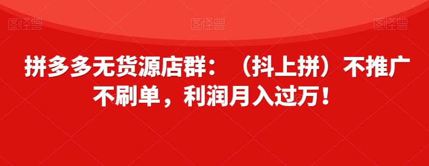 拼多多无货源店群:(抖上拼)不推广不刷单,利润月入过万!【揭秘】-汇课新知资源网