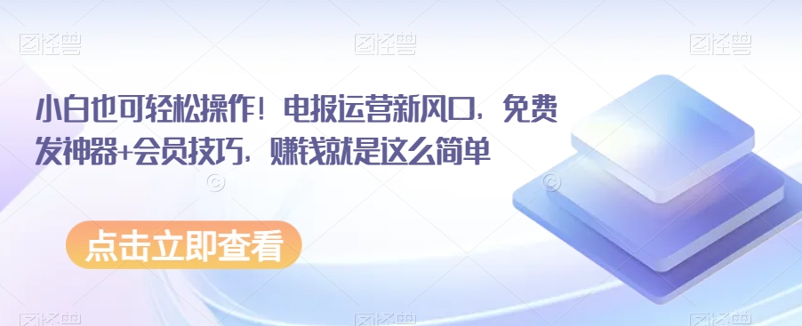 小白也可轻松操作！电报运营新风口，免费发神器+会员技巧，赚钱就是这么简单-汇课新知资源网