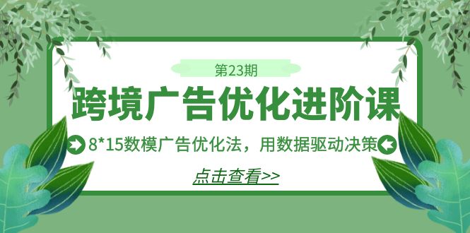 跨境广告·优化进阶课·第23期,8*15数模广告优化法,用数据驱动决策-汇课新知资源网