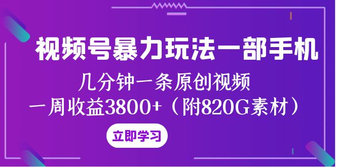 视频号暴力玩法一部手机 几分钟一条原创视频 一周收益3800+(附820G素材)-汇课新知资源网