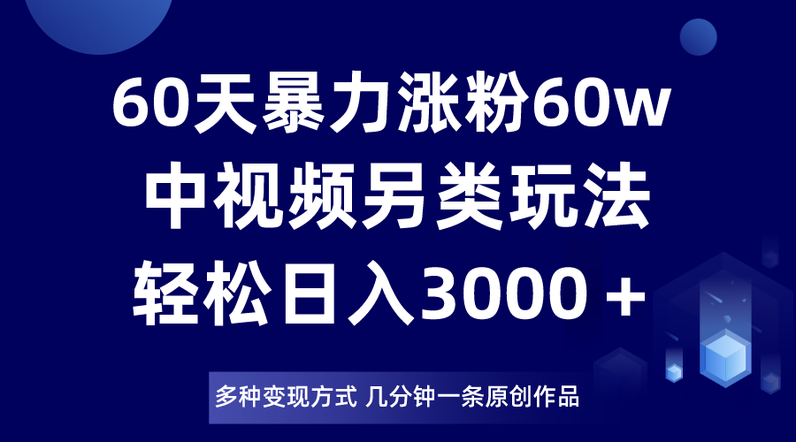 60天暴力涨粉60W,中视频另类玩法,日入3000+,几分钟一条原创作品多种变现方式-汇课新知资源网