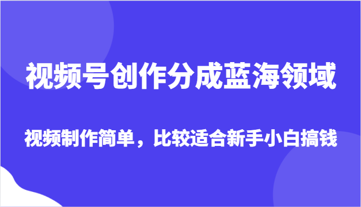 视频号创作分成蓝海领域，视频制作简单，比较适合新手小白搞钱-汇课新知资源网