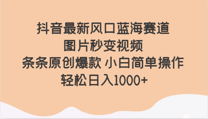 抖音最新风口蓝海赛道 图片秒变视频 条条原创爆款 小白简单操作 轻松日入1000+-汇课新知资源网