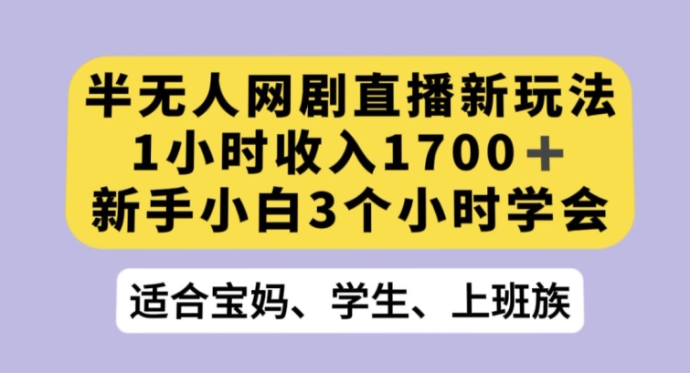 半无人网剧直播新玩法，1小时收入1700+，新手小白3小时学会【揭秘】-汇课新知资源网