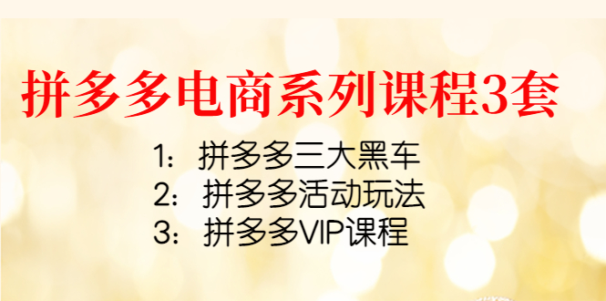 (4087期)拼多多电商系列课程3套:拼多多三大黑车+拼多多活动玩法+拼多多VIP课程-汇课新知资源网