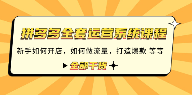 (4430期)拼多多全套运营系统课程:新手如何开店 如何做流量 打造爆款 等等 全部干货-汇课新知资源网