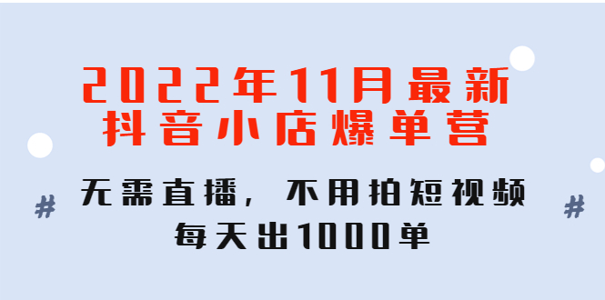 （4356期）2022年11月最新抖音小店爆单训练营：无需直播，不用拍短视频，每天出1000单-汇课新知资源网