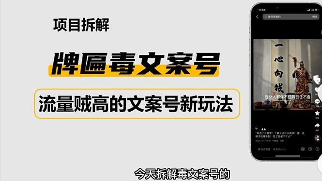 (4676期)2023抖音快手毒文案新玩法,牌匾文案号,起号快易变现-汇课新知资源网