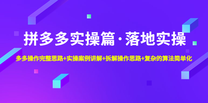 (4947期)拼多多实操篇·落地实操 完整思路+实操案例+拆解操作思路+复杂的算法简单化-汇课新知资源网