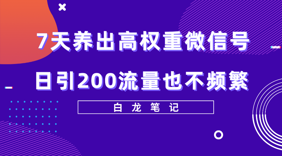 （5630期）7天养出高权重微信号，日引200流量也不频繁，方法价值3680元-汇课新知资源网