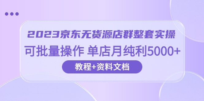 (6223期)2023京东-无货源店群整套实操 可批量操作 单店月纯利5000+63节课+资料文档-汇课新知资源网