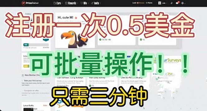 (6285期)国外项目注册一次0.5美金 只需三分钟无脑操作 可批量放大 小白工作室福利-汇课新知资源网