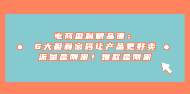 (6954期)电商 盈利精品课:6大盈利 密码让产品更好卖,流量是刚需!爆款是刚需-汇课新知资源网