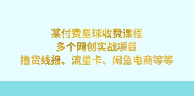 (7199期)某付费星球课程:多个网创实战项目,撸货线报、流量卡、闲鱼电商等等-汇课新知资源网