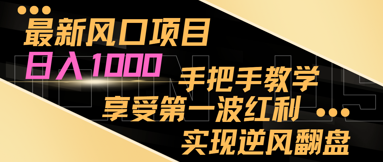 最新风口项目,日入1000,手把手教学,享受第一波红利,实现逆风翻盘-汇课新知资源网