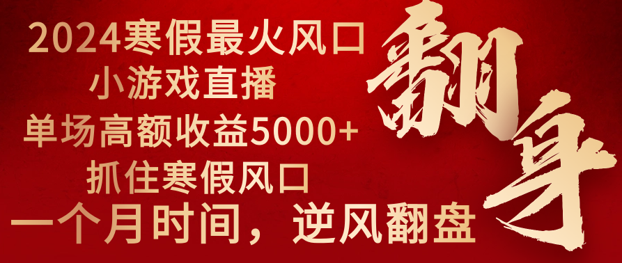 （8766期）2024年最火寒假风口项目 小游戏直播 单场收益5000+抓住风口 一个月直接提车-汇课新知资源网