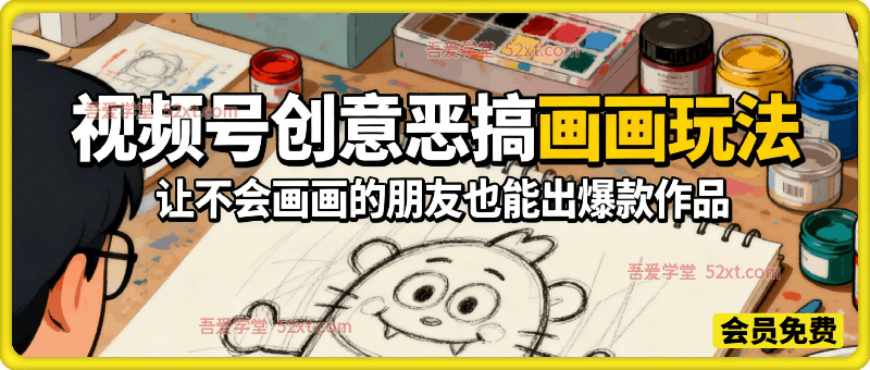 视频号创意恶搞画画玩法,让不会画画的朋友也能出爆款作品-汇课新知资源网