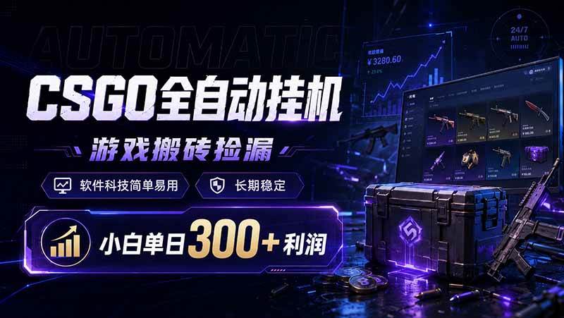 （19066期）CSGO全自动挂机，游戏搬砖捡漏，软件科技简单易用，长期稳定，小白单日300+利润-汇课新知资源网