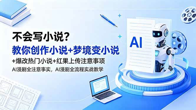 (18801期)不会写小说?教你创作小说+梦境变小说+爆改热门小说+红果上传注意事项,AI漫剧全流程实战教学-汇课新知资源网