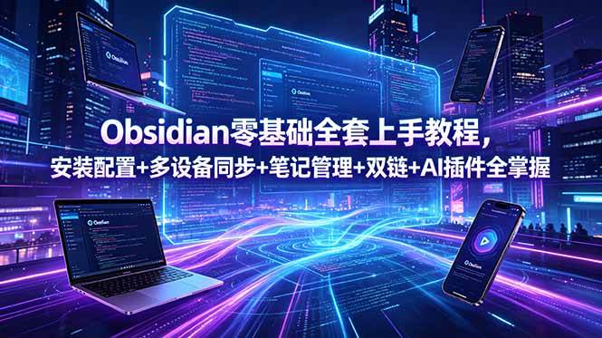 (18797期)Obsidian零基础全套上手教程,安装配置+多设备同步+笔记管理+双链+AI插件全掌握-汇课新知资源网