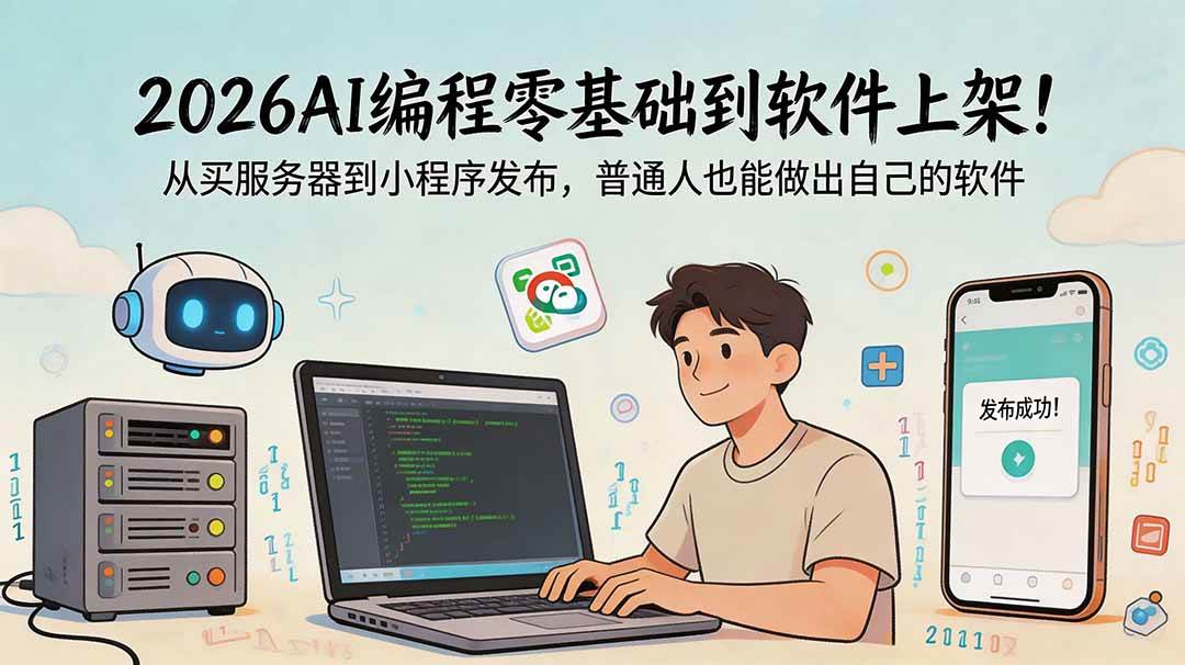 （18905期）2026AI编程零基础到软件上架！从买服务器到小程序发布，普通人也能做出自己的软件-汇课新知资源网