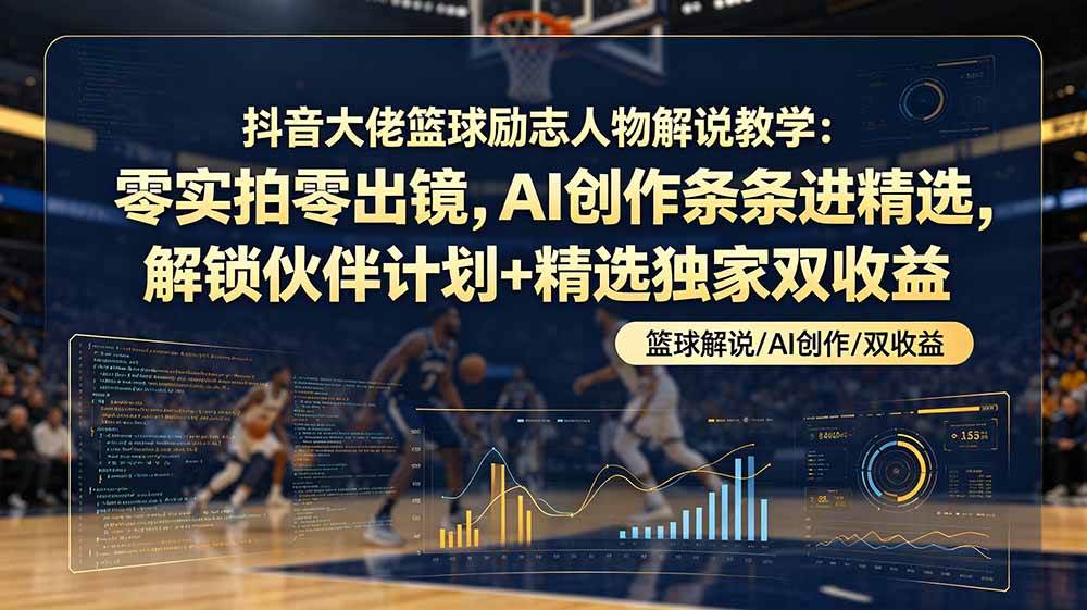 （19047期）抖音大佬篮球励志人物解说教学：零实拍零出镜，AI创作条条进精选，解锁伙伴计划+精选独家双收益-汇课新知资源网