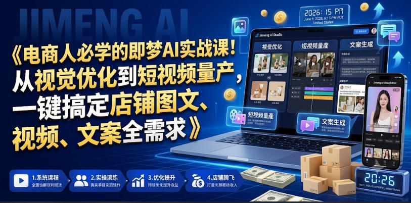 电商人必学的即梦AI实战课!从视觉优化到短视频量产,一键搞定店铺图文、视频、文案全需求-汇课新知资源网