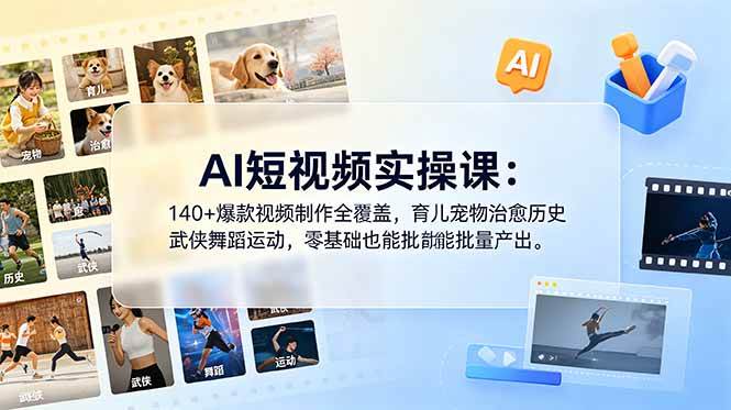 (18781期)AI短视频实操课:140+爆款视频制作全覆盖,育儿宠物治愈历史武侠舞蹈运动,零基础也能批量产出-汇课新知资源网